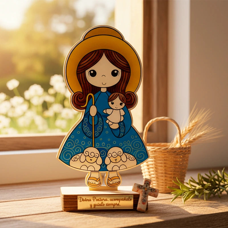 Virgen de La Divina Pastora en Madera con detalles en resina