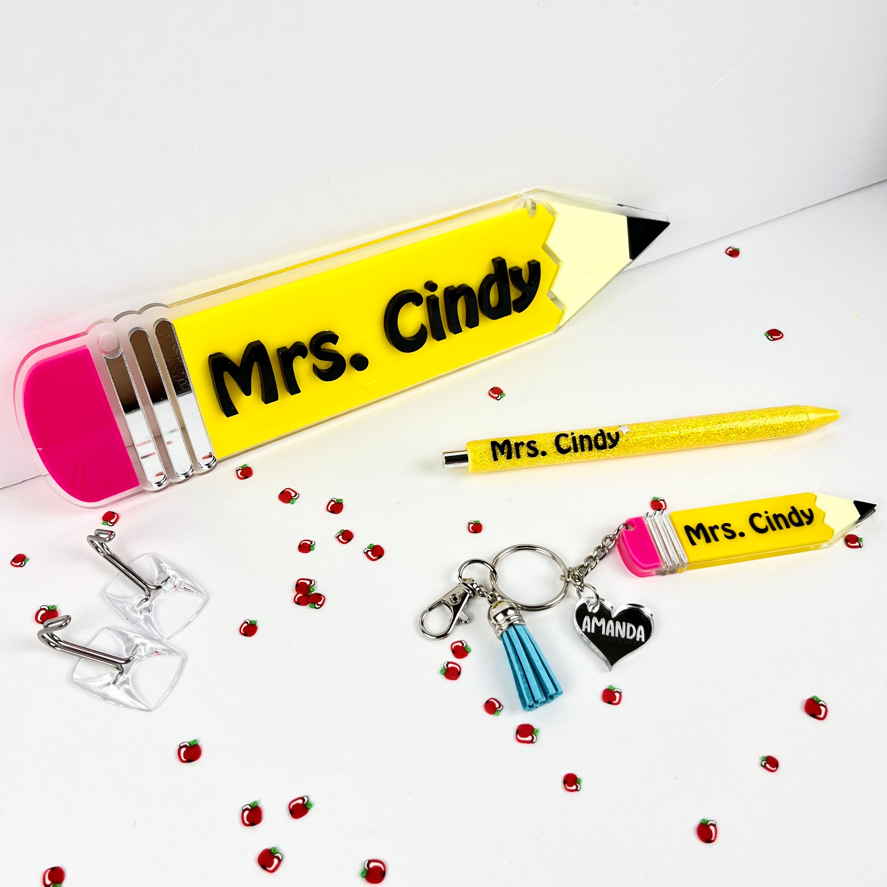 Teacher Sign, Pencil and Keychain