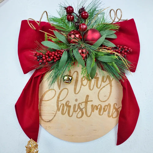 Adorno Navideño para Puerta – Ornament Grande Personalizado con Lazo XL